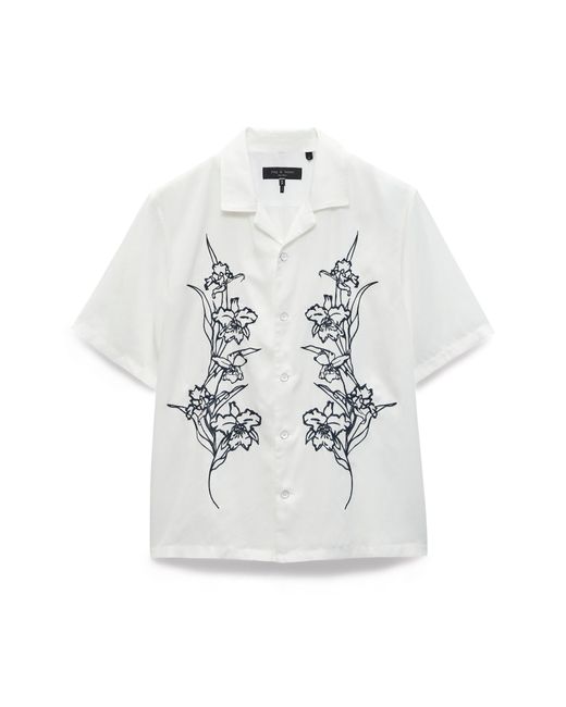 Rag & Bone White Avery Embroidered Camp Shirt for men