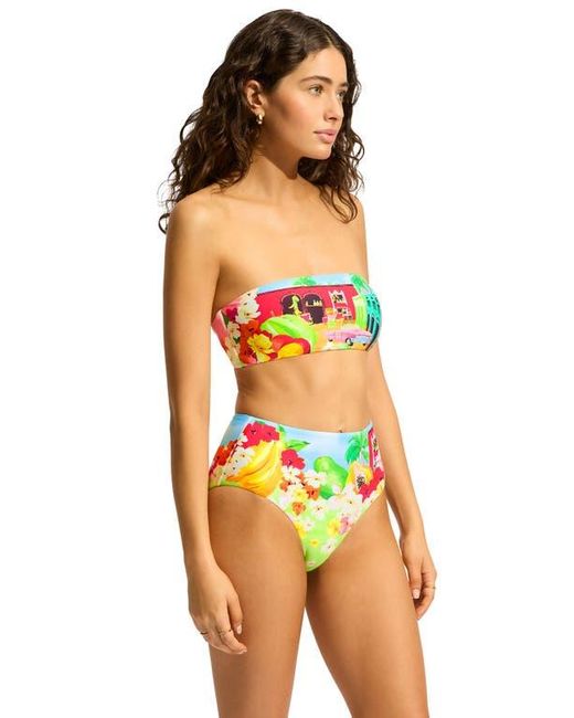 Seafolly Black Print Bandeau Bikini Top