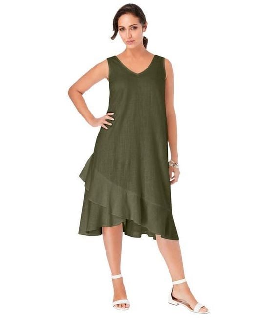 Jessica London Women's Green Linen Flounce Dress - www.jkreigsman.com Jessica London Women's Green Linen Flounce Dress - www.jkreigsman.com