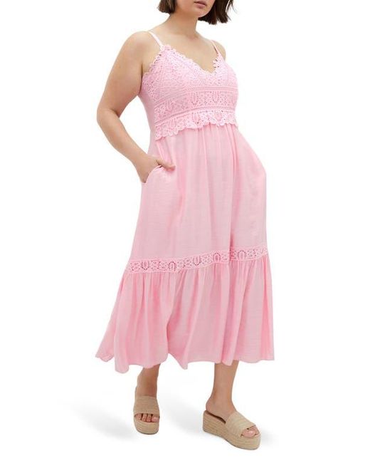 City Chic Pink Brielle Lace Trim Maxi Sundress