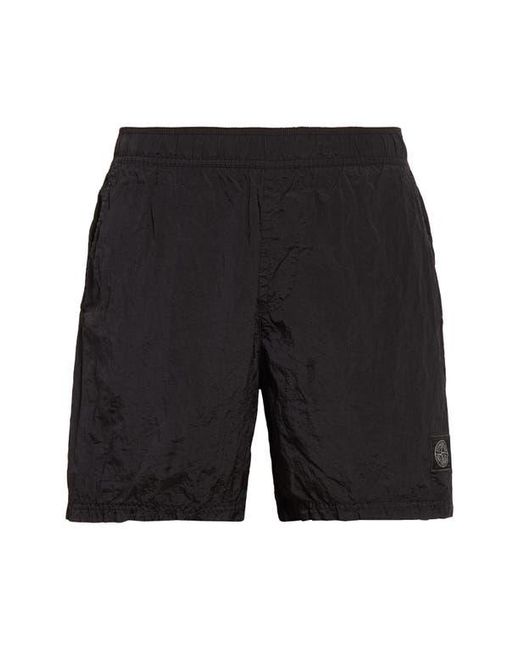 Stone Island Black Compass Logo Patch Swim Trunks for men