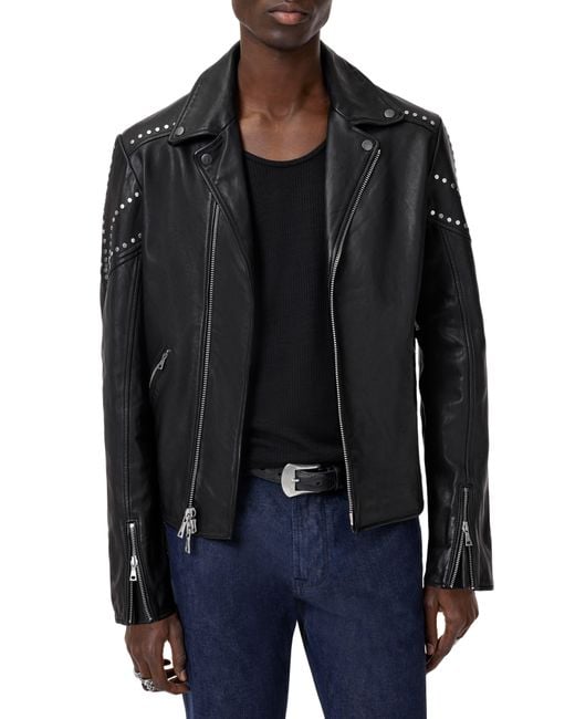 John Varvatos Black Daniel Oversprayed Leather Moto Jacket for men