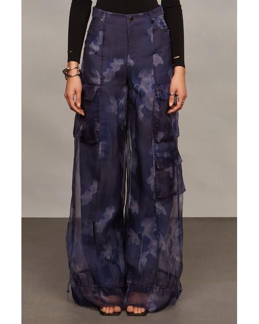 AMUR Blue Bridgette Organza Cargo Pants
