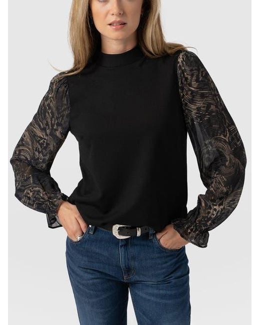 Saint + Sofia Black Penny Puff Sleeve Long Sleeve Top