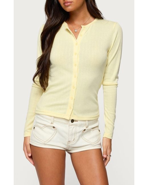 Edikted Natural Maeva Pointelle Button-Up Top