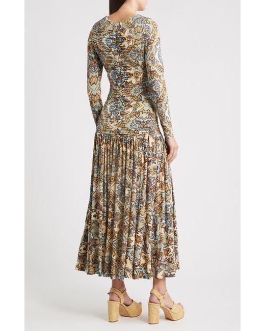 Farm Rio Natural Winter Tapestry Long Sleeve A-Line Dress