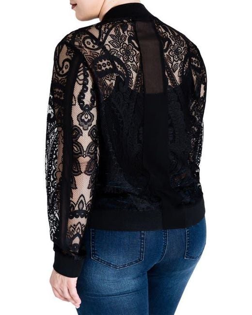 Standards & Practices Black Aria Lace Bomber Jacket