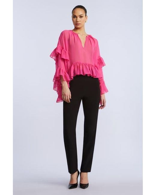 BCBGMAXAZRIA Pink Ruffle Swing Top