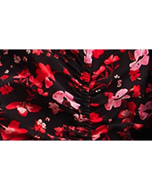 Desigual Red Miln Floral Ruched Button-up Shirt