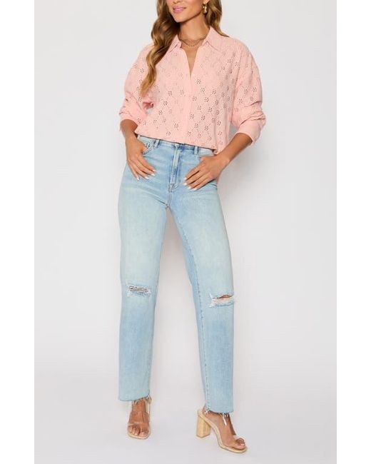 Vici Collection Orange Amber Eyelet Crepe Button-Up Shirt