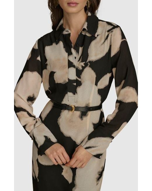 Donna Karan Multicolor Floral Print Long Sleeve Shirtdress