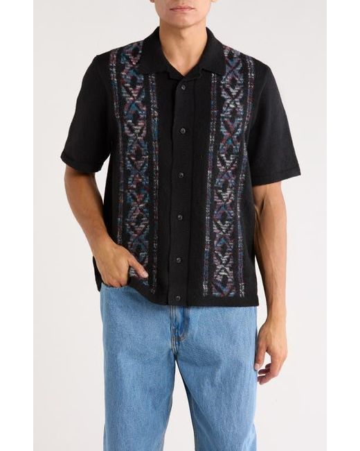 Vans Black Wheeler Geo Pattern Short Sleeve Camp Collar Cardigan for men