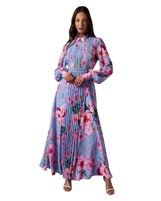Coast Purple Pleated Lace Trim Long Sleeve Midi Dress