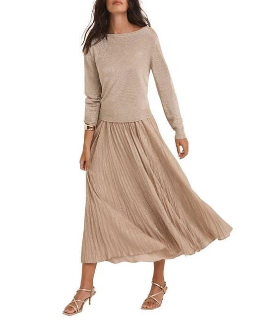 Mint Velvet Metallic Knit Layered Sweater Dress in Natural | Lyst