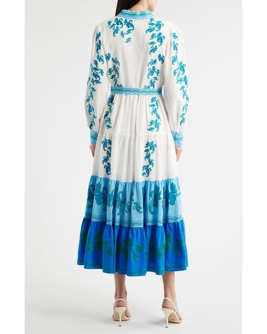 Tahari Blue The Cleo Floral Embroidered Maxi Shirtdress