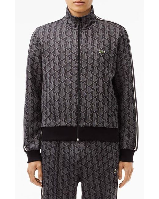 Lacoste Black Logo Monogram Stripe Track Jacket for men