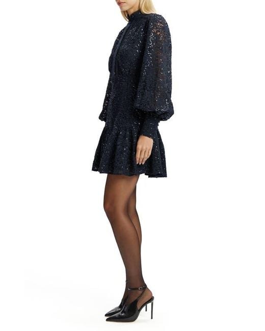 Bardot Remy Long Sleeve Lace & Sequin Minidress in Black | Lyst