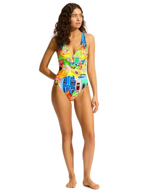 Seafolly Yellow Deep V-Neck One-Piece Swimsuit
