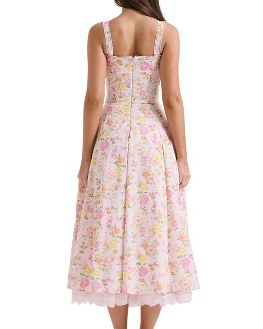House Of Cb Pink Rosalee Floral Stretch Cotton Petticoat Dress