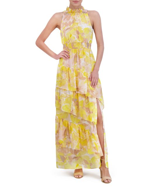 Eliza J Yellow Floral Tiered Maxi Dress