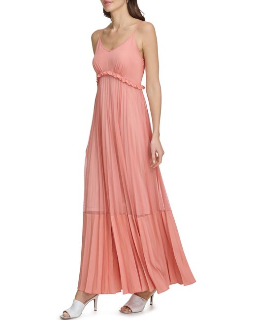 DKNY Pink Sleeveless Pleated Maxi Dress