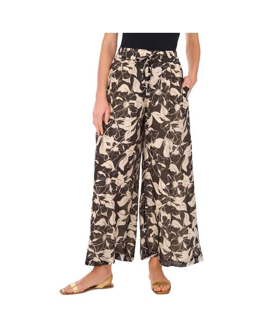 Vince Camuto Black Floral Wide Leg Drawstring Pants