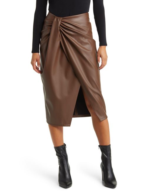Open Edit Black Wrap Front Faux Leather Skirt