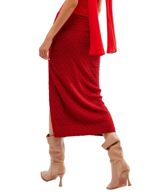 Free People Red Valentina Jacquard Midi Skirt