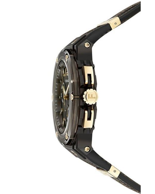 Ferragamo Black F-80 Translucent Chronograph Recycled Polyurthane Strap Watch, 44Mm for men
