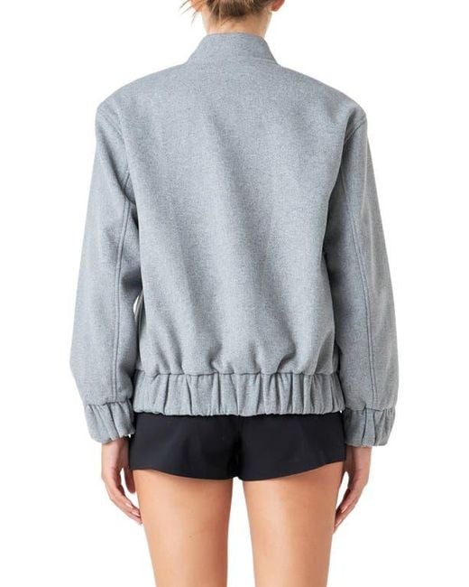 Endless Rose Gray Oversize Wool Blend Bomber Jacket