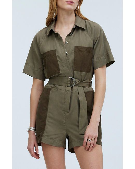 Madewell Natural Short Sleeve Patch Pocket Romper