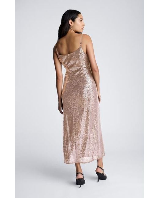 Kenneth Cole Natural Sequin Cowl Neck Midi Slipdress