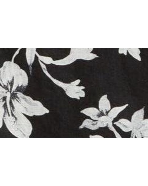 Nordstrom Black Brushed Floral Short Sleeve Button-up Linen Camp Shirt for men