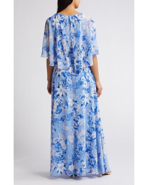 Eliza J Floral Capelet Overlay Cocktail Dress in Blue | Lyst