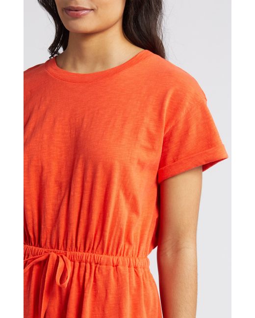 Caslon Red Caslon(r) Drawstring Waist Organic Cotton T-shirt Dress