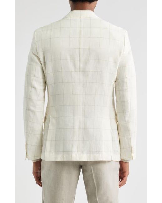 Boss White Hutson Slim Fit Windowpane Check Linen Blend Sport Coat for men