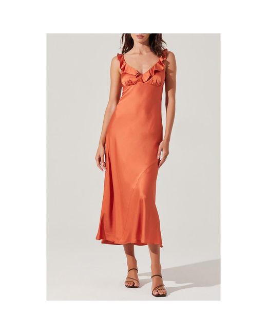 Astr Red Zoie Ruffle Neck Satin Slipdress