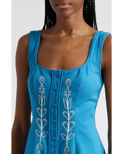 ALÉMAIS Blue Donovan Corded Floral Organic Cotton Dress
