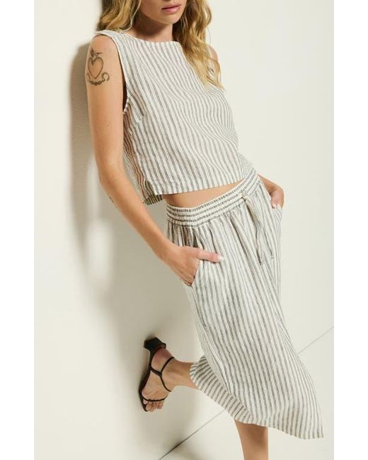 Nation Ltd Blue Cara Stripe Button Shoulder Linen Tank