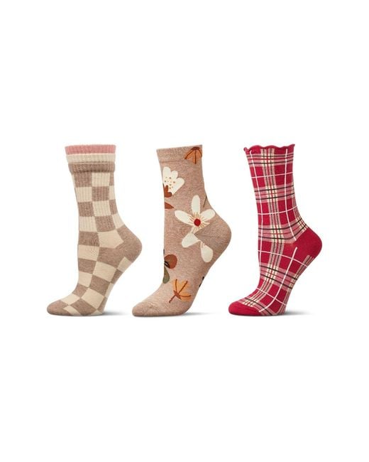 Memoi Pink Assorted 3-Pack Crew Socks