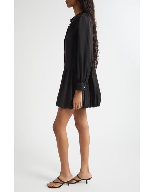 Cinq À Sept Black Valetta Bubble Hem Long Sleeve Satin Minidress