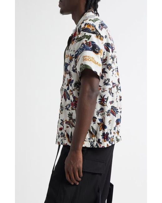 Sacai Car Race & Tropical Print Button-Up Shirt in Blue for Sacai Car Race & Tropical Print Button-Up Shirt in Blue for