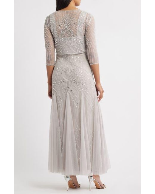 Pisarro Nights Metallic Beaded Gown With Long Sleeve Jacket