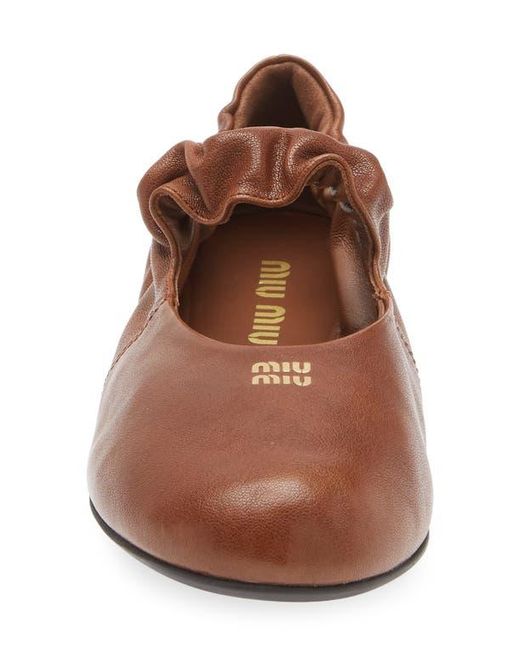 Miu Miu Brown Ruched Ballerina Flat
