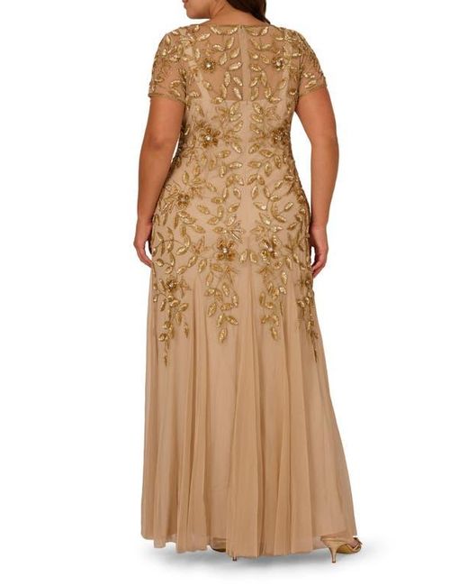 Adrianna Papell Brown Beaded Floral Godet Gown