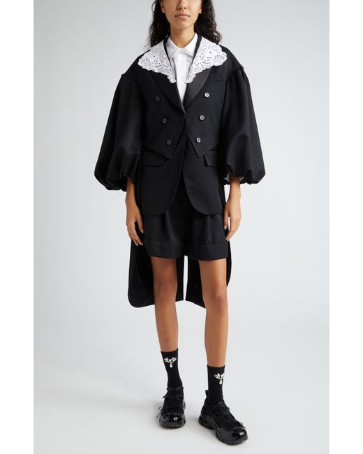 Simone Rocha Black Double Breasted Tailcoat With Eyelet Collar Overlay