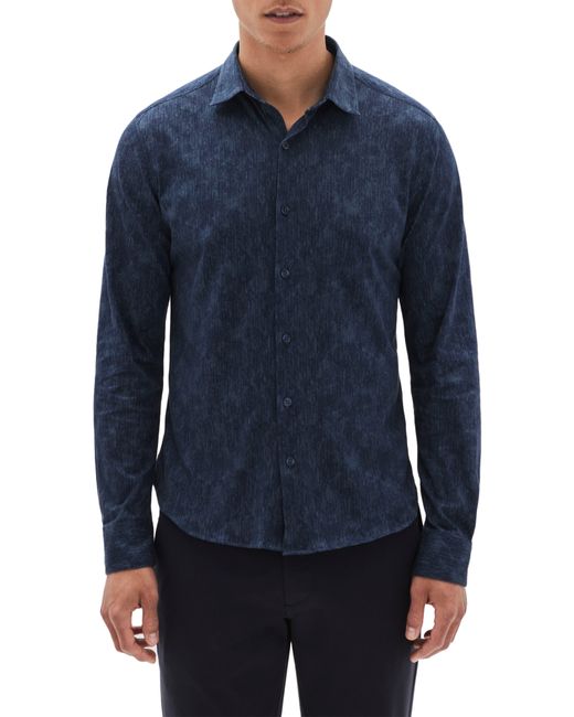 Robert Barakett Blue Rockglen Chevron Stripe Cotton Knit Button-up Shirt for men