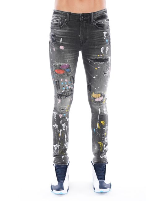 Cult Of Individuality Blue Punk Ripped Stretch Super Skinny Jeans for men