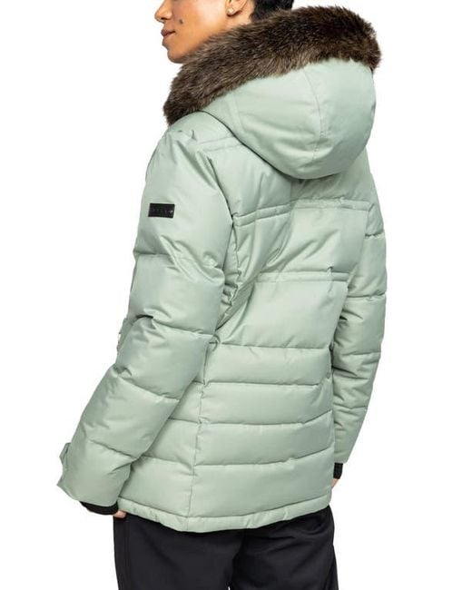 Roxy Green Quinn Insulated Puffer Coat With Removable Faux Fur Trim