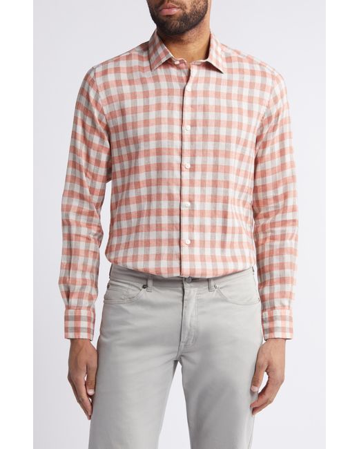 Scott Barber Pink Bold Gingham Linen Twill Button-up Shirt for men